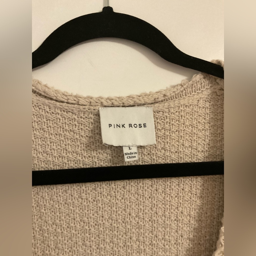 Pink Rose Cream Cable Knit Cardigan - Picture 3 of 6